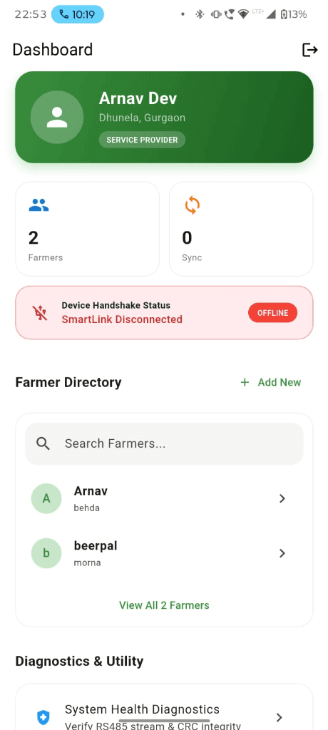 DigiSoil companion app dashboard screenshot